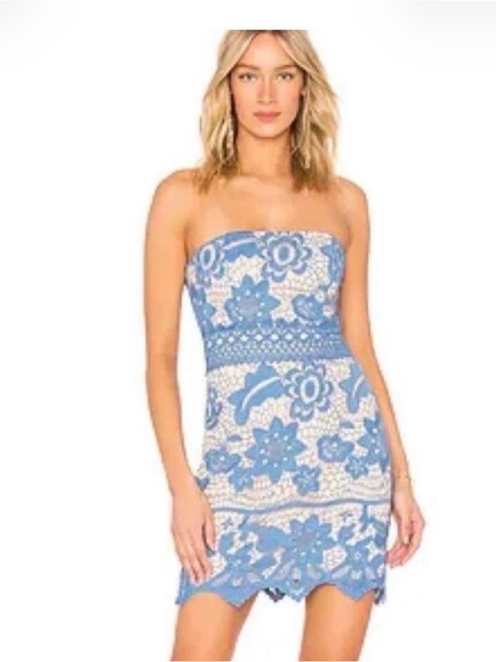 Endless Rose Strapless Blue and White Floral Lace Dress